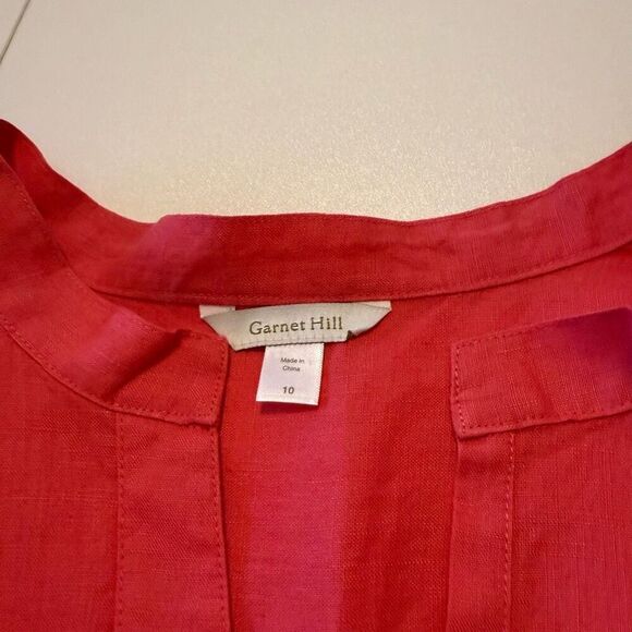 Garnet Hill Pink Linen Three Quarter Sleeve Coastal Shirt Dress Size 10 - Picture 5 of 12